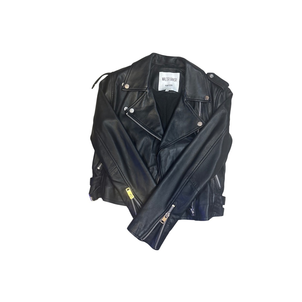 Walter Baker WB30133 Lamb Leather Moto Jacket S Black Biker Asymmetrical Zip - Picture 8 of 8